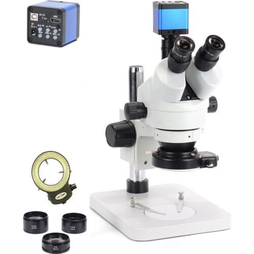 3.5X-90X Trinocular Microscope Stereo Microscope Kit 16MP HDMI USB Microscope Camera with 144 LED Light and Stand for PCB Repair