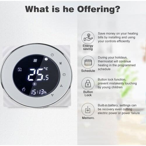 Alexa WiFi Thermostat Voice Negative LCD Touchscreen Programing Thermostat NTC Sensor 3A Water Heating Temperature Controller