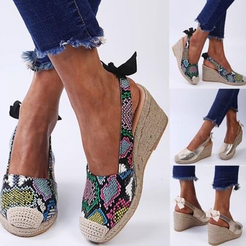 Women Sandals Wedges Shoes High Heels Sandals Summer Shoes Flip Flop Nake Print Bow Ladies Platform Sandals Plus Size Sandals