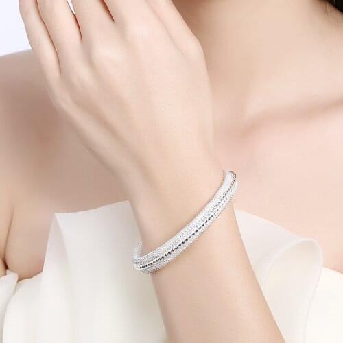 925 Sterling Silver Woven Mesh Bangle Bracelet For Woman Wedding Engagement Fashion Charm Party Jewelry