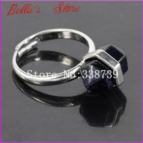 1pc Healing Crystal Nugget Terminated Adjustable Ring Silver plated Druzy Quartz / / Blue Sand Gem Stone Silver Rings