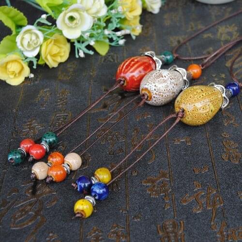 12 Pieces/Lot Pendants Necklaces Women Vintage Flower Circle Ceramic Beads Strand Tassel Pendant Charm Necklace Choker Jewelry