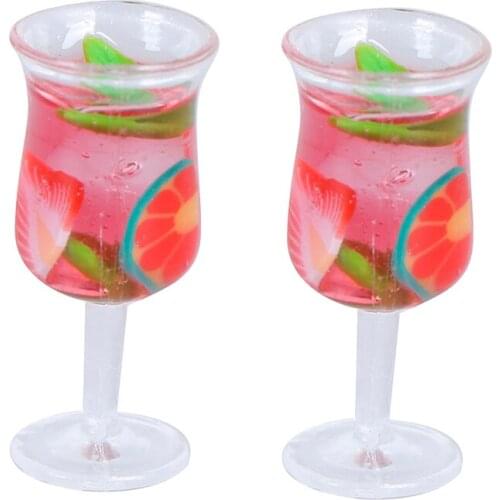 2Pcs 1:12 Doll House Goblet Cocktail Glass Dollhouse Miniature Dollhouse Accessories Colorful Glass Cup Goblet Bar Drinking
