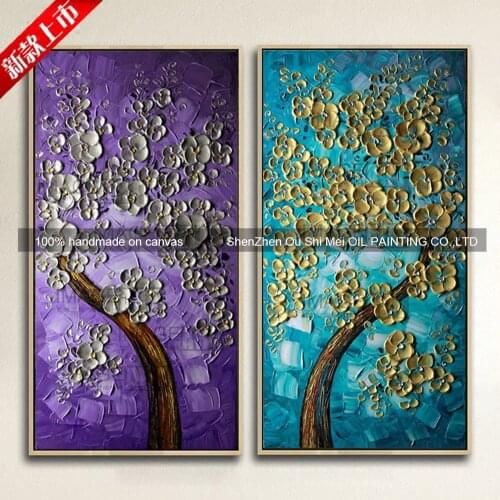 2019 New Hand Painted Knife Rich Tree Oil Painting on Canvas Abstract Landscape Wall Painting for Room Hetol Decor Paintings