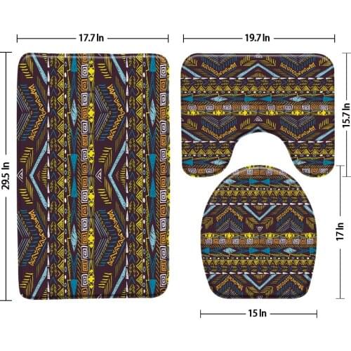 Geometric Pattern Bath Mat 3pcs Set Floor Mat U-Shaped Pad Bathroom Rug Carpet Anti Slip Toilet Seat Cover Bathroom Products