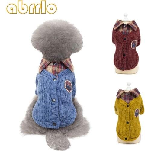 Abrrlo Winter Dog Clothes England Style Plaid Collar Warm Sweater Cotton Pet Clothing Coat Jacket For Small Medium Dogs S-XXL