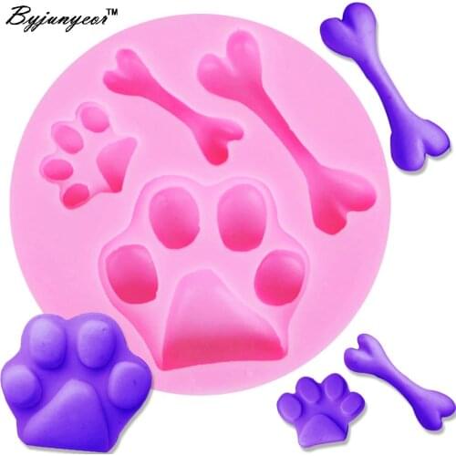Byjunyeor 1PCS Paw Dog Cat Bone Paw Epoxy UV Resin Silicone Mould Chocolate Cake Decoration Mold Sugarcraft Clay Mould M215