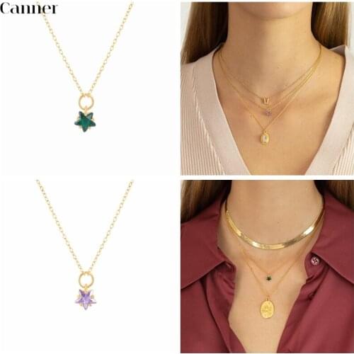 CANNER 925 Sterling Silver Five-pointed Star Zircon Necklaces Long Chain CZ Necklaces For Women Wedding Party Gifts Fine Jewelry