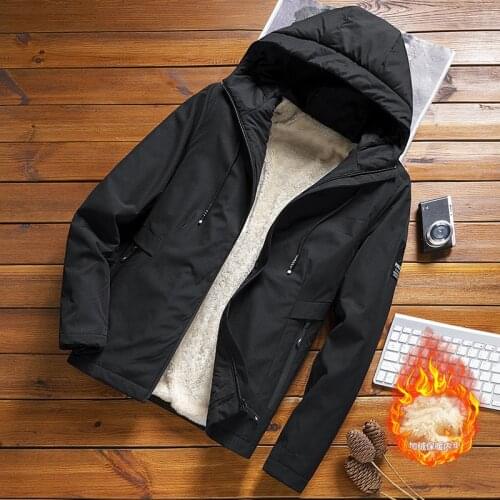 DIMUSI Mens Bomber Jackets Fashion Fleece Warm Jackets Winter Male Baseball Coats Slim Fit Thermal Hooded Coats Clothing