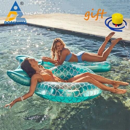 Blue Pink Mermaid Backrest Inflatable Swimming Ring with Inflato Adult Swimming Laps Floating Ring Swimming Pool Beach Party Toy