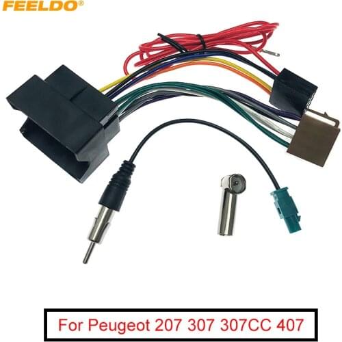 FEELDO Car Stereo Audio ISO Wiring Harness Cable For Peugeot 207 307 307CC 407 For Citroen C2 C5 Radio Antenna Wire Adapter