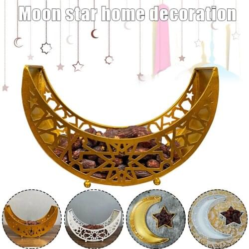Eid Mubarak Moon/Star Serving Tray Tableware Dessert Food Storage Container Ramadan Wrought Iron Tray for Home Decor HFing
