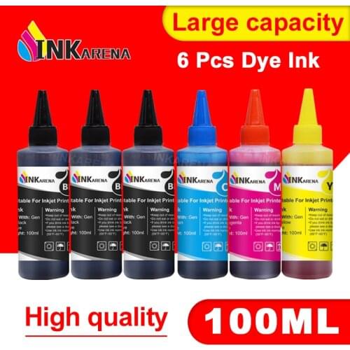 INKARENA 100ml Bottle Ink Kits for HP 123 121 122 300 Printer Ink Cartirdges For HP 140 141 350 351 343 338 Printer Dye Ink