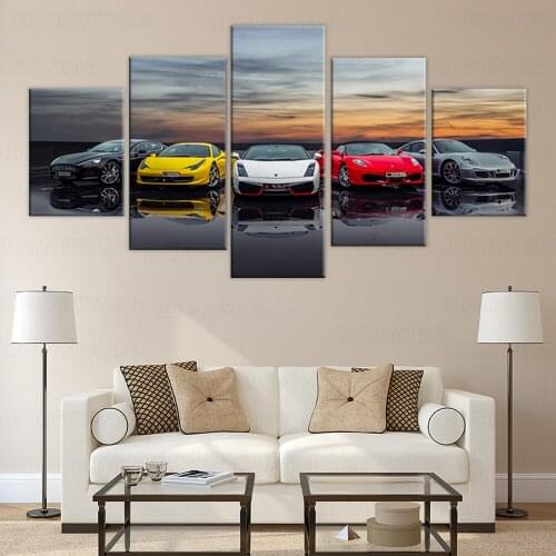 Canvas Painting 5 Panels Luxury Cars Porsche 911 Hang Pictures Modular Wall Artwork for Boys Room Framework Posters and Prints