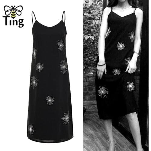 Tingfly Summer Sexy Gothic Black Dark Embroidery Spaghetti Strap Casual Dress Street Chic Slip Clubwear Dress Sexy Curve Vestiti