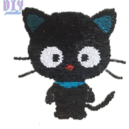 Cat Reverse Sequins Sew On Patches for Summer T Shirt clothes Clothing Reversible Change Color Cartoon Animal Patch Applique
