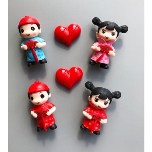 Refrigerator Magnetic Stickers Chinese Style Wedding Couple Doll Wedding Decoration 3d Fridge Magnets Home Decoration Collection
