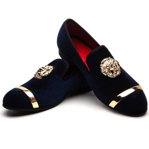 MEIJIANA Fashion New Arrival British Loafers Male Blue Velvet Embossed Printing Men Slip-On Shoes Loafers Metal Buckle Man Shoes