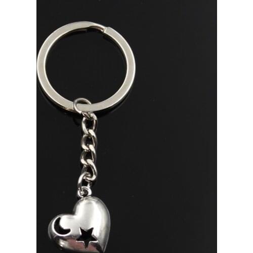 Fashion Keychain 18x19mm heart moon star cut silver color pendants DIY Men Jewelry Car Key Chain Ring Holder Souvenir For Gift