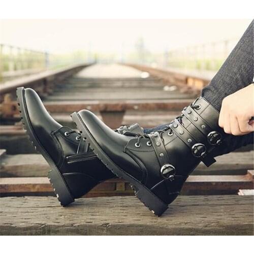 New Rivets Mens boots Round Toe Mid-Calf zapatos hombre Add fluff chaussure home Metal Decoration male Mens shoes Eur:37-44 45