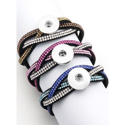 New Beauty SE0193 Colorful Rhinestones Winding velvet snap bracelets 19cm fit 18mm snap buttons snap jewelry wholesale