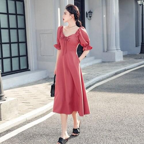 Summer Women New Lotus leaf Sleeve Dress Solid Party Dress Elegant Female Temperament Short sleeve Dress 2021 summer dress
