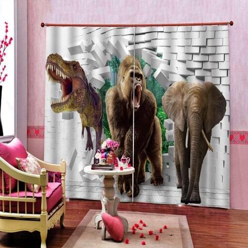 Custom 3D Photo Curtain Kids Room Bedroom Animal Dinosaur orangutan elephant brick wall Blackout Window Drapes Decor Sets