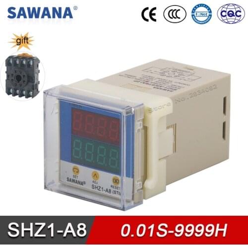 Time relay digital timer Multifunction LED Intelligent 24VDC 220VAC 380V 110VAC 0.01s-9999H SHZ1-A8 RELAY socket base 8 pins
