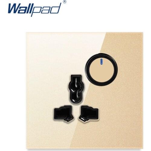 3 Pin MF Socket With On Off Switch Multifunction Wallpad Gold Tempered Glass Panel Wall Power Socket Outlet Grounded