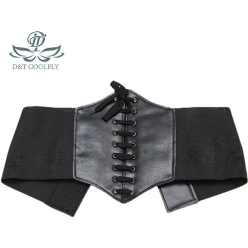 Ultra Plus Wide Belt Front Tie Up Leather Elastic Corset Belt Women Faux Waist Belt All Match Dress Girl Clothes Decoration