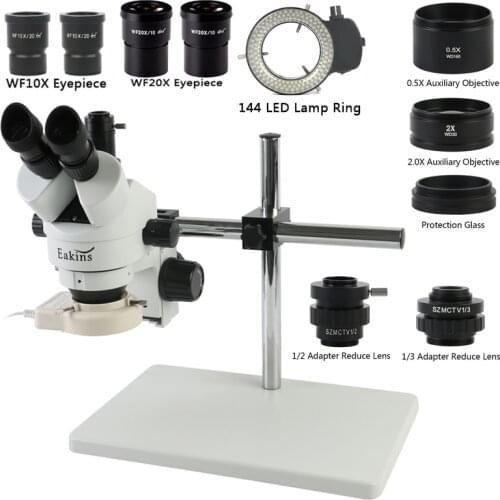 3.5X 7X 14X 22.5X 45X 90X 180X Simul Focal Trinocular Stereo Microscope 144 Illumination LED Ring Lamp For Phone Chip Soldering