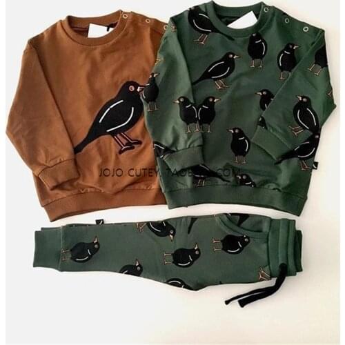 Toddler Boys Fashion Bird Sweatshirt Little Girls Cotton Casucal Pullover and Sweatpants Baby Brand Winter Hoody Tops