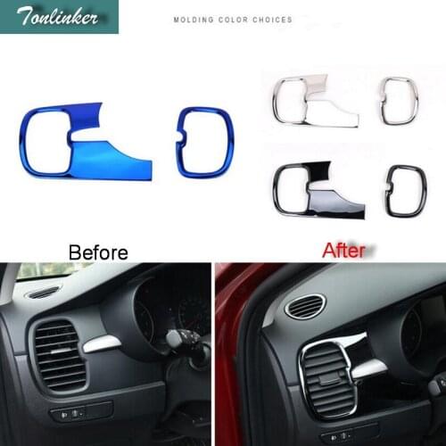 Tonlinker Cover case sticker for KIA K2 RIO 2017 Car styling 5pcs Stainless steel dashboard outlet interior cover stickers