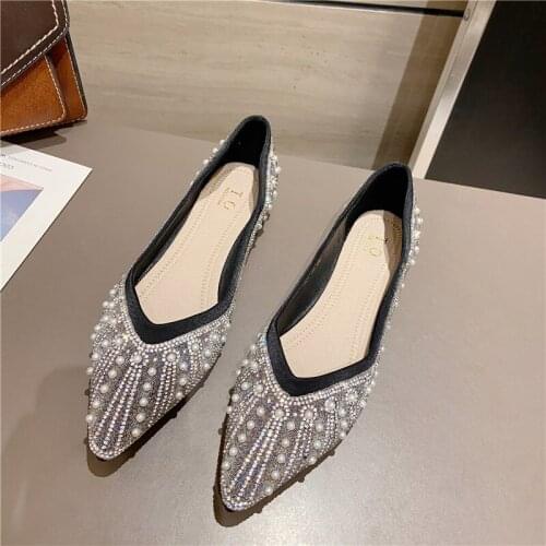 Womens Boat Shoes New Fashion Pointed Toe Flats Single Shoes Soft Sole Slip On Womens Flat Rhinestone Wedding Shoes Loafers