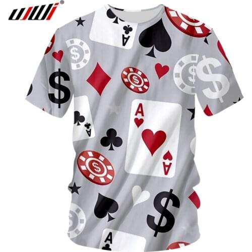 UJWI 3d Men Poker Skull Cards Blouses Queen King Las Vegas Dice Printed Hip Hop Short Sleeve O Neck Tee Shirt 7XL Dropshipping