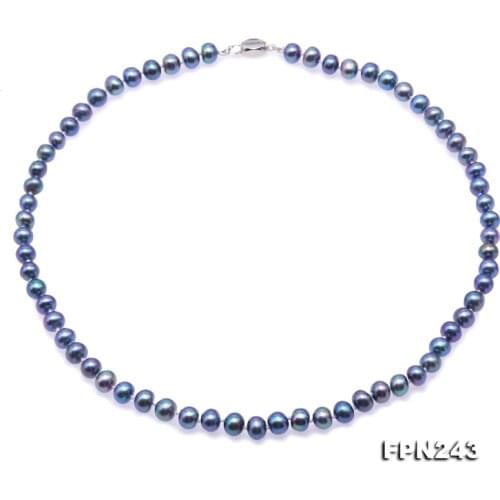 Unique Pearls jewellery Store Peacock Blue AA 7-7.5MM Flat Round Freshwater Pearl Necklace 45cm Silver Clasp