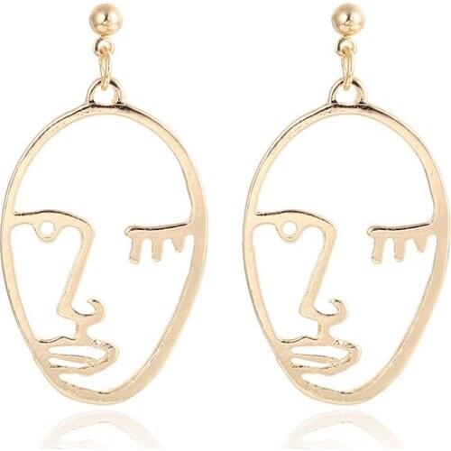 Funny Solid Color Hollow Metal Abstract Portrait Pendant Drop Earrings for Women Girls Teens Korean Fashion Earrings 2021 Trend
