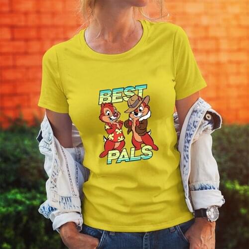 Chip 'n' Dale Disney Cartoon Printing Women T-Shirts BEST PALS Letters Pattern Summer New T Shirts Female Harajuku Style Comfort