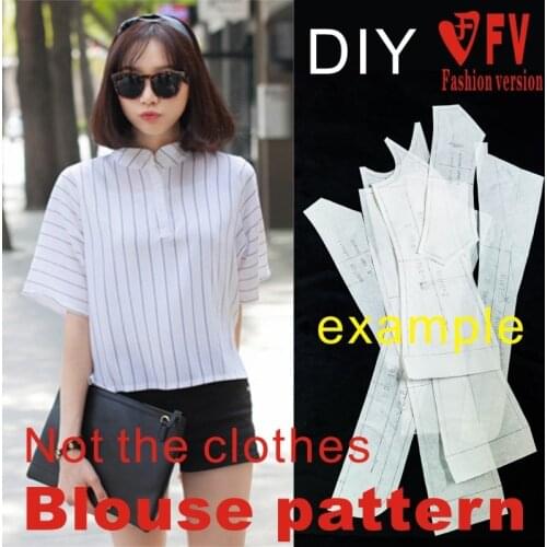 Ladies stand-up collar open placket short-sleeved short shirt making pattern 1:1 clothing cutting drawing BCY-48