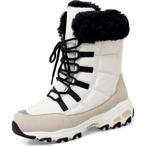 2020 Winter Women Snow Boots Cow Suede Ladies Warm Snow Shoes Female Full Fur Plush Lined Long Boots Thick Bottom Shoes Woman