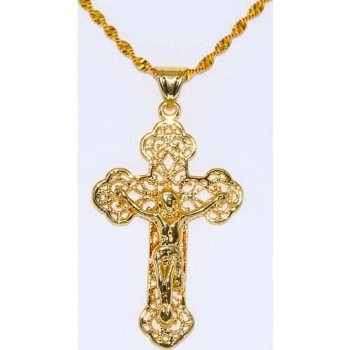 Collar con colgante de Cruz religiosa para mujer y hombre, joyería de moda, Color dorado, con colgante de Cruz religios