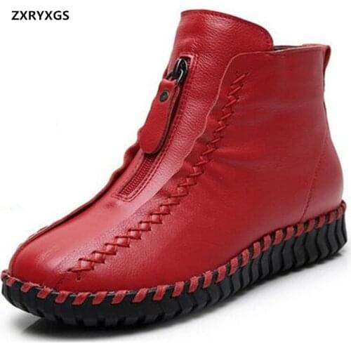 ZXRYXGS Top Soft Cowhide Spring Boots Women Leather Boots 2021 New Temperament Fashion Casual Boots Flat Non-slip Winter Boots