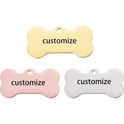 Personalized Stainless Steel Dog Tags Bone Shaped Charms Custom Dog Bone Cat Pet Tags Pendant Diy Jewelry Findsings 10pcs