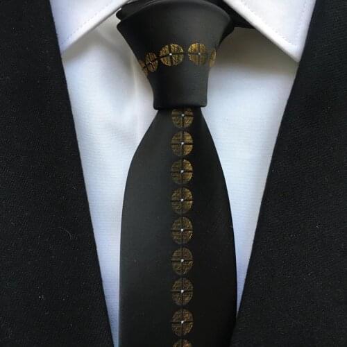 2021 Mens Ties Jacquard Woven Necktie Black with Golden Dots Stripes
