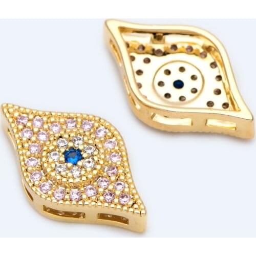 4pcs Micro Pave CZ Evil Eye Connector 16mm, 18K Gold plated Brass Eye Charms, Cubic Zirconia Paved Eye Pendants (GB-1289)