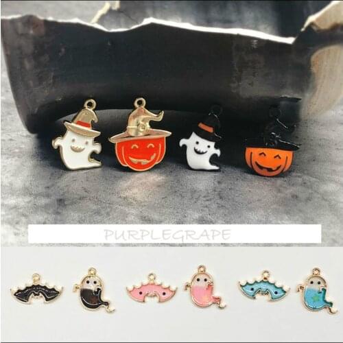6pcs DIY Halloween Gift Accessories Earrings Material Ghost Bat Pumpkin Pendant Homemade Headdress Ear Stud Pendant