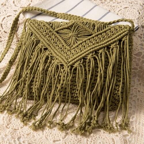 Aaby 2021 Summer Cotton Rope String Bag For Women High Quality Crossbody With Hollow Out And Tassel Straw Messenger Bag For Gift