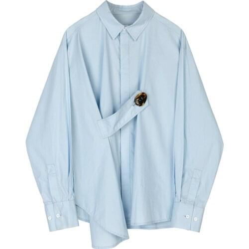 Womens spring autumn long sleeve pure color chic irregular shirt female casual loose blouse top TB4041