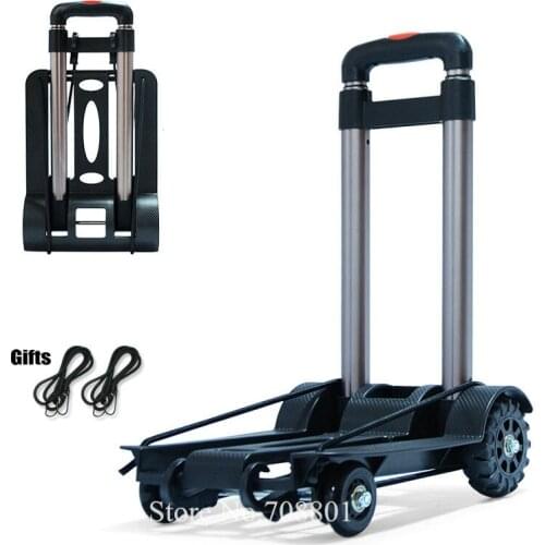 Household Shopping Cart With Bag Adjust Aluminum Alloy Rod, 10cm Big Wheel Luggage Cart, Foldable Small Cart, Lightweight Wagon