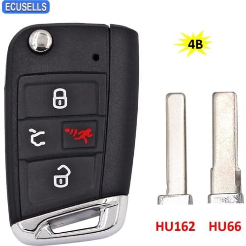 3+1/4 Button Smart Remote Car Key Shell Case for VW for Volkswagen Jetta Atlas GTI Golf Alltrack HU66 HU162 Blade (Silver Tail)
